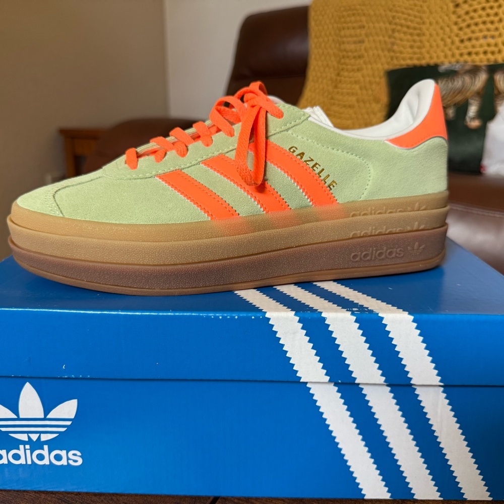 Adidas Gazelle Lime and Neon Orange Sneakers
